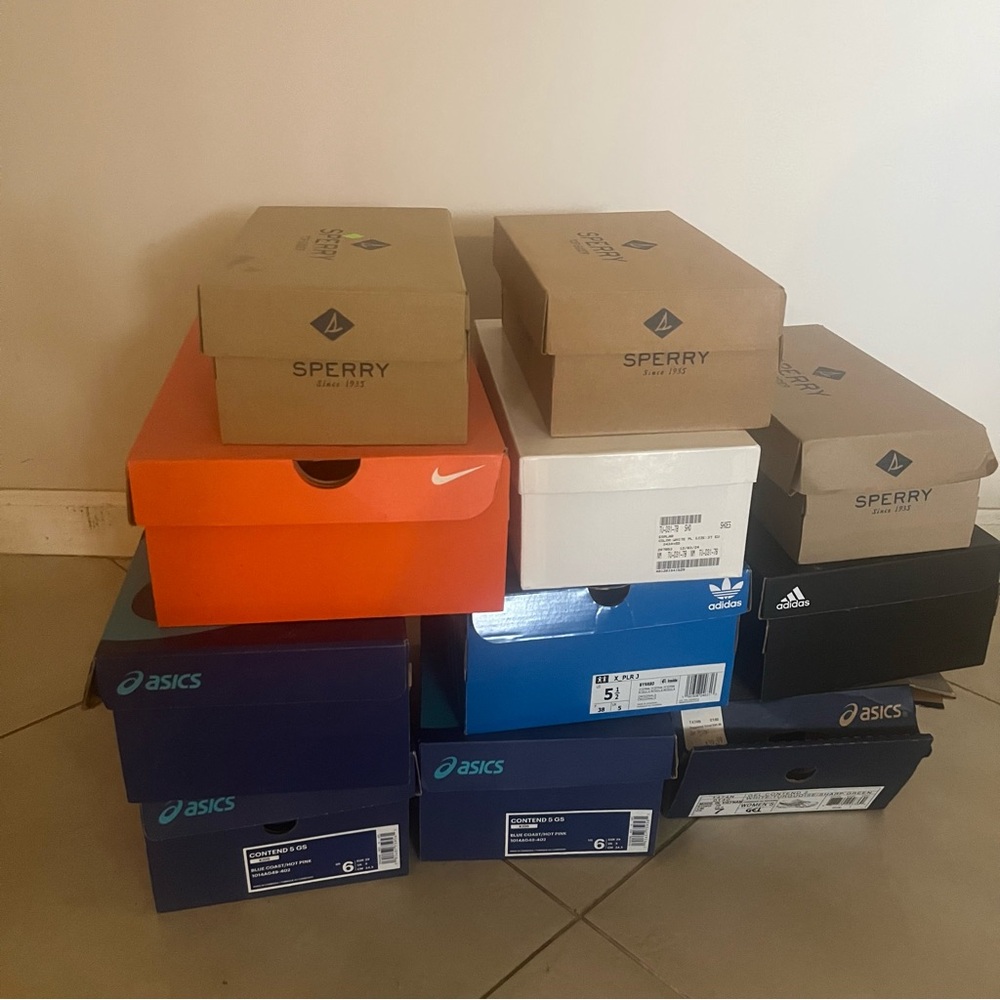 Empty Shoe Boxes 11 Lot Set ASICS Adidas Sperry Nike
